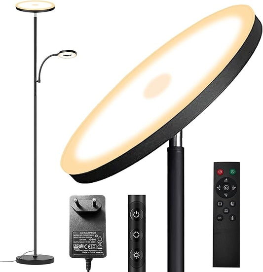 2025 Floor Lamp, 42W 4200LM Torchiere LED Lamp for Living Room, Stepless Dimming Floor Lamps with Remote Control, 2700K-6500K Color, 70" Tall Standing Lamp with Reading Light for Bedroom, Off-black