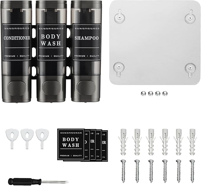 Shower Soap Dispenser Wall Mounted No Drill Shampoo Dispenser for Shower Wall Shampoo and Conditioner Dispenser Bathroom Hotel 3 * 300ml Gungray