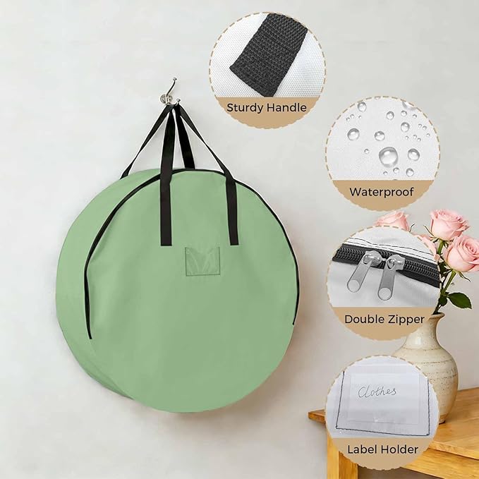 36 Inch Round Storage Bag 1 Pack,Avocado Green Solid Color Waterproof Wreath Storage Container with Handles&Zipper Modern Minimalist Style Closet Organizer Bags Garland Box