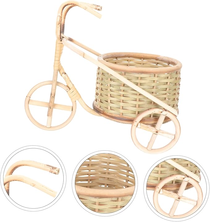 Hemobllo Bamboo Woven Storage Basket Bicycle Handle Mini Tricycle Basket Woven Decor Living Room Accessory