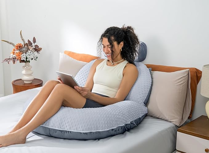 INSEN Reading Pillow, Back Pillow for Sitting in Bed for Reading, Nurse & Relax, Reading Pillow for Adults, Moms & Kids, Sit Up Pillow for Bed, Double-Sided Gray