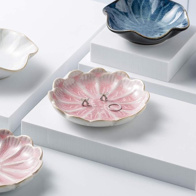 Mecaikru jewelry dish, flower shape ring dish, pink earring tray, cute jewelry holder, key bowl, flower pink