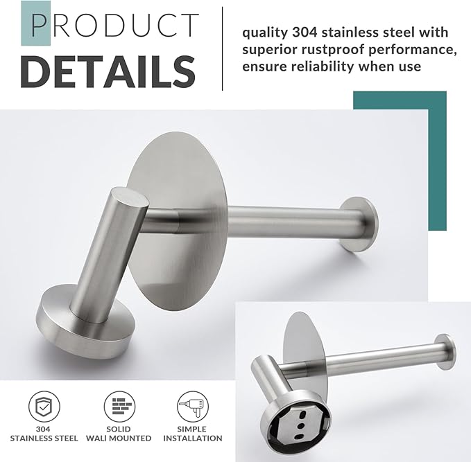 Vertical Toilet Paper Holder, Aomasi SUS304 Stainless Steel Toilet Tissue Roll Hanger with Round Plate, Bathroom TP Roll Organizer, Wall Mounted, Brushed Nickel