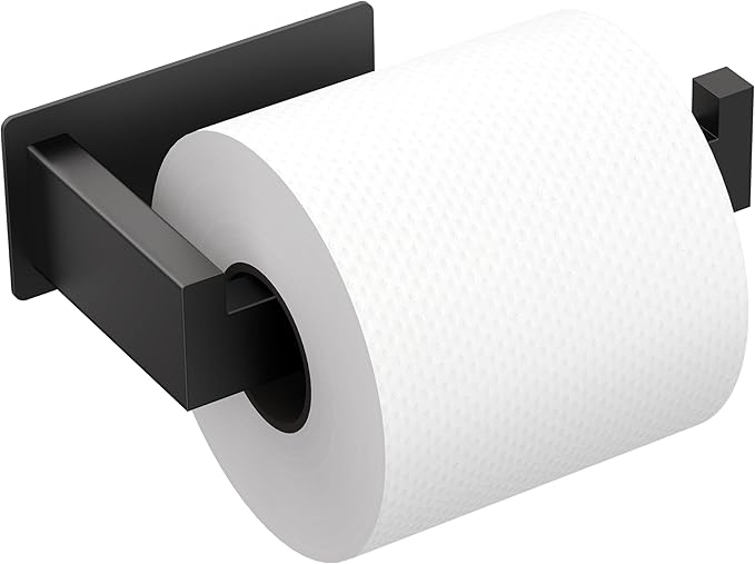 Auxmir Matte Black Toilet Paper Holder, Self Adhesive Toilet Roll Holder Wall Mount, Premium Thicken SUS304 Stainless Steel, Rustproof No Drilling Toilet Tissue Holder for Bathroom Kitchen Washroom RV