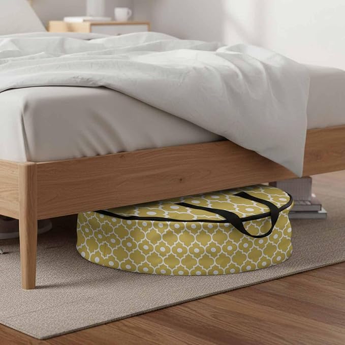 Storage Bag Retro Moroccan Design Round Storage Totes Bins Closet Organizers with Zippers & Handle Yellow Geometric Pattern Clothes Storage Container for Bedroom Dorm Space Saving Packing Supplies