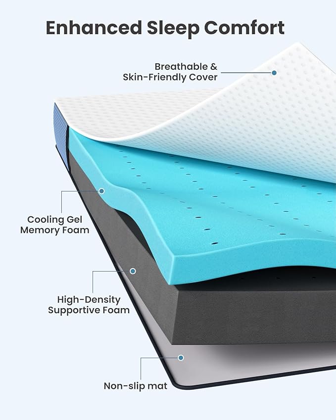 PERLECARE 3 Inch Firm Mattress Topper Full Size, Cooling Gel-Infused & Bamboo Charcoal Memory Foam Bed Topper for Pressure Relief, High-Density Mattress Pad with Removable Cover