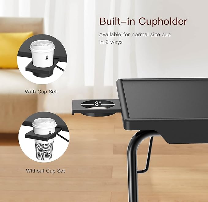 HUANUO Adjustable TV Tray Table - TV Dinner Tray on Bed & Sofa, Comfortable Folding TV Tray with 6 Height & 3 Tilt Angle Adjustments (Black)