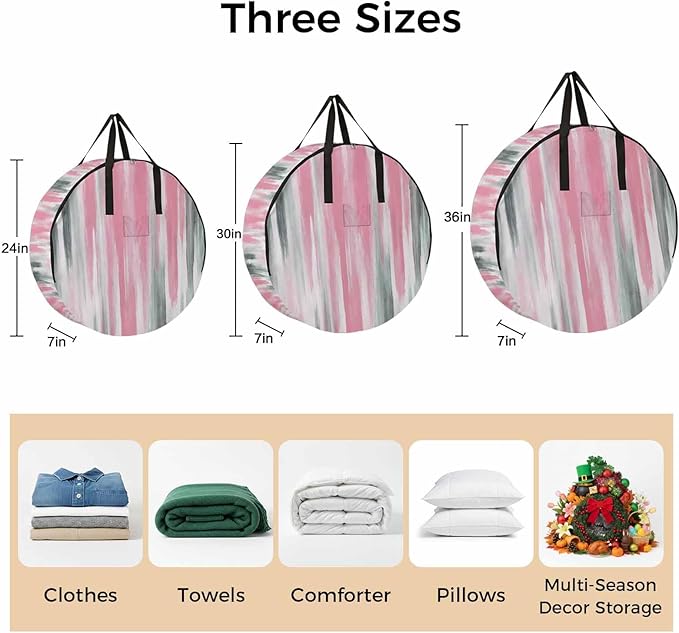 36 Inch Round Storage Bag 1 Pack,Pink Grey Oil Painting Art Waterproof Wreath Storage Container with Handles&Zipper Modern Abstract Closet Organizer Bags Garland Box