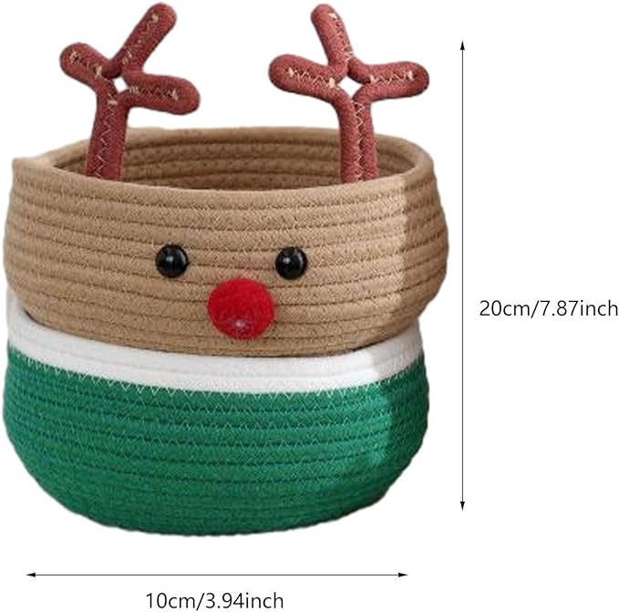Christmas Basket with Reindeer Motif, Woven, Storage Basket, Decoration, Storage Box, Organizer, Toy Basket for Gifts, Kitchen, S