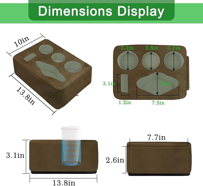 Couch Bed Cup Holder Pillow, Nisdoing 5 Hole Couch Drink Holder! Keep Drinks Hand Side and KeepTemp, Prevent Spills and Use Anywhere.Cup Holder for Couch, Bed,Camping,RV,Car,Beach.Brown