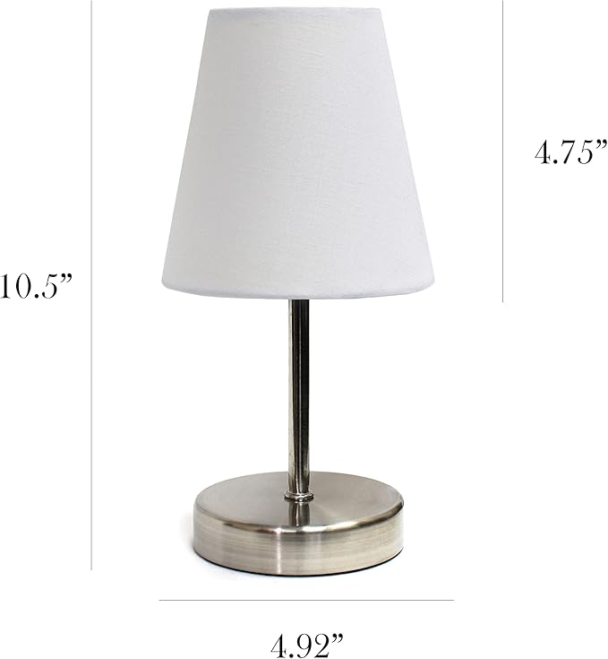 Simple Designs LT2013-WHT Mini Basic Sand Nickel Table Lamp with Fabric Shade, White