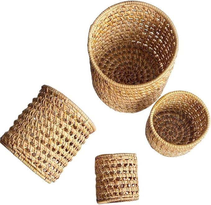 4pcs/Set Autumn Rattan Manual Woven Storage Ornaments Pu'er Tea Can Ornaments Solid Wood Color Storage Ornaments Storage Basket