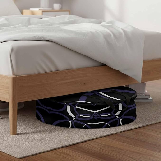 Storage Bag Blue Black Geometric Circle Round Storage Totes Bins Closet Organizers with Zippers & Handle Modern Abstract Lines Clothes Storage Container for Bedroom Dorm Space Saving Packing Supplies