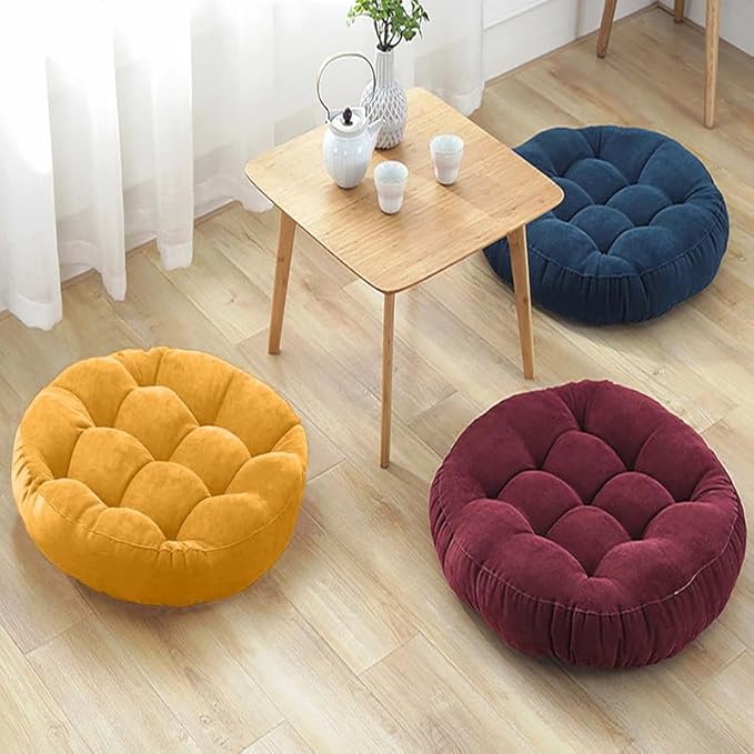 Meditation Floor Pillow Set of 2 Large Round Floor Cushions for Adults Tufted Corduroy Floor Seat Pillows Cushion for Living Room Tatami Yoga,Sky Blue 22x22 Inch