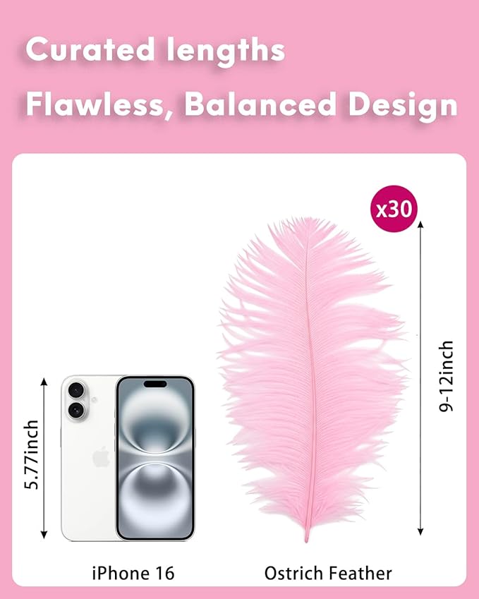 30pcs Light Pink Ostrich Feathers Natural Bulk 9-12inch(23-30cm) Vase Craft Wedding Home Party Centerpieces Christmas Day Decoration
