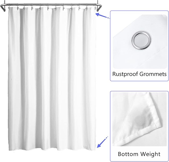 LLSCL White Fabric Shower Curtain Liner with Bottom Counterweight, Waterproof Hotel Quality, 72 x 72 Machine Washable