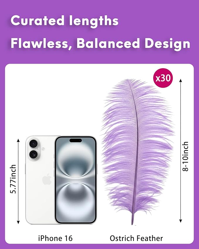 30pcs Light Purple Ostrich Feathers Natural Bulk 8-10in（20-25cm） Vase Craft Wedding Home Party Centerpieces Christmas Day Decoration