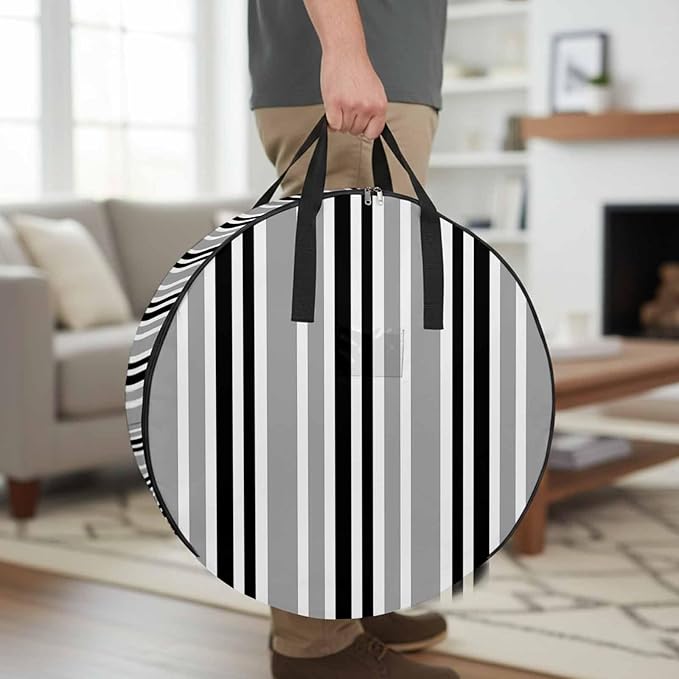 Storage Bag Black Stripes Round Storage Totes Bins Closet Organizers with Zippers & Handle Grey Striped Lines Clothes Storage Container for Bedroom Dorm Space Saving Packing Supplies Moving Bags