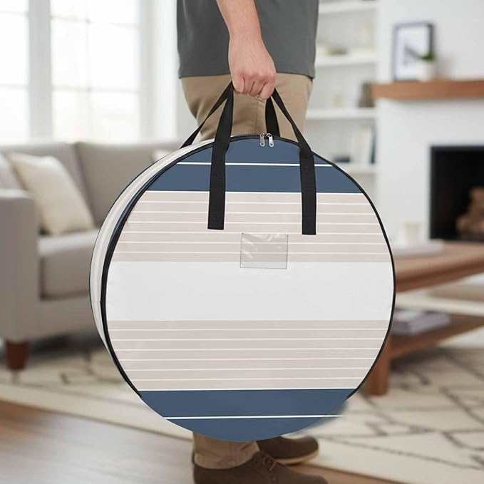 Storage Bag Cream Striped Round Storage Totes Bins Closet Organizers with Zippers & Handle Ombre Blue Stripes Clothes Storage Container for Bedroom Dorm Space Saving Packing Supplies Moving Bags