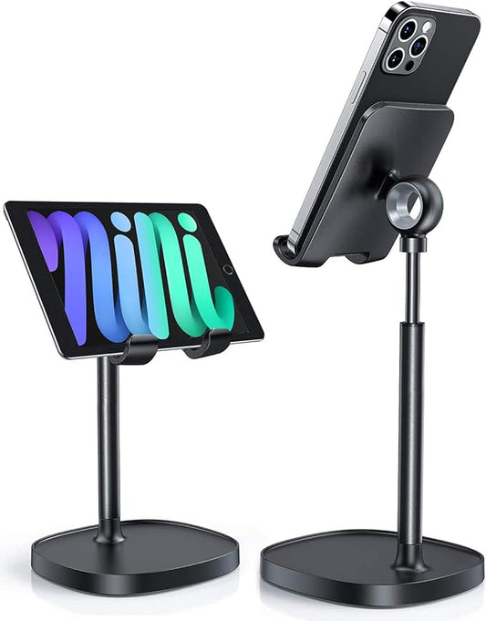 LISEN Cell Phone Stand Adjustable Phone Holer for Desk, Computer Office Desk Accessories for iPhone 16 Holder Women Kitchen Essentials Fits Switch Kindle iPads Tablet 4-10in (Full Black)