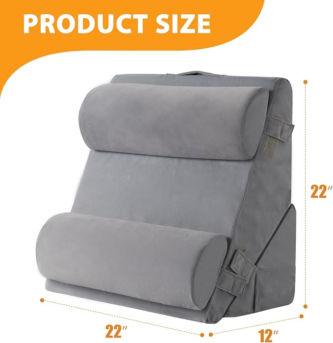 Ruqmuis 4PCS Wedge Pillow Set for After Surgery, Adjustable 9&12 Inch Bed Wedge Pillow for Sleeping, Incline Pillow Wedge for Headboard, Post Surgery, Acid Reflux, Neck&Back Support, Velvet