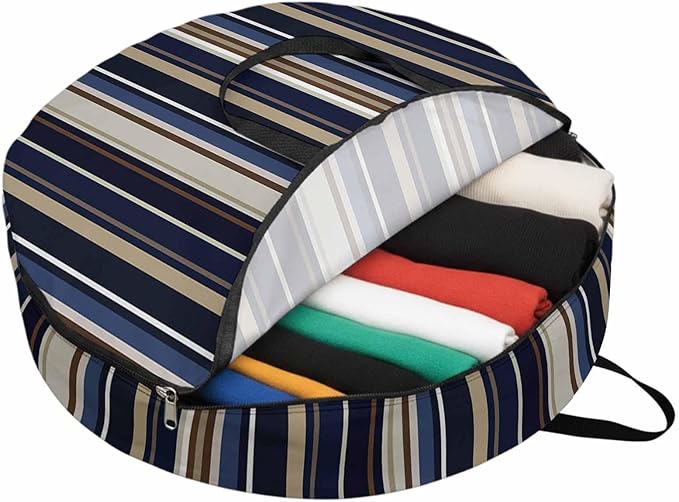 36 Inch Round Storage Bag 1 Pack,Abstract Blue-brown Stripes Waterproof Wreath Storage Container with Handles&Zipper Black White Geometric Closet Organizer Bags Garland Box