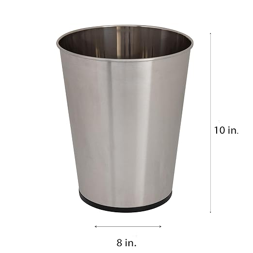 5 Liter Small Wastebasket | 9.7 Inches Height | Round Open Top | Trash Can | Bathroom | Bedroom | Kitchen | Dorm | Office | Disposal Waste Bin | Garbage Container | Stainless Steel, Pack of 12