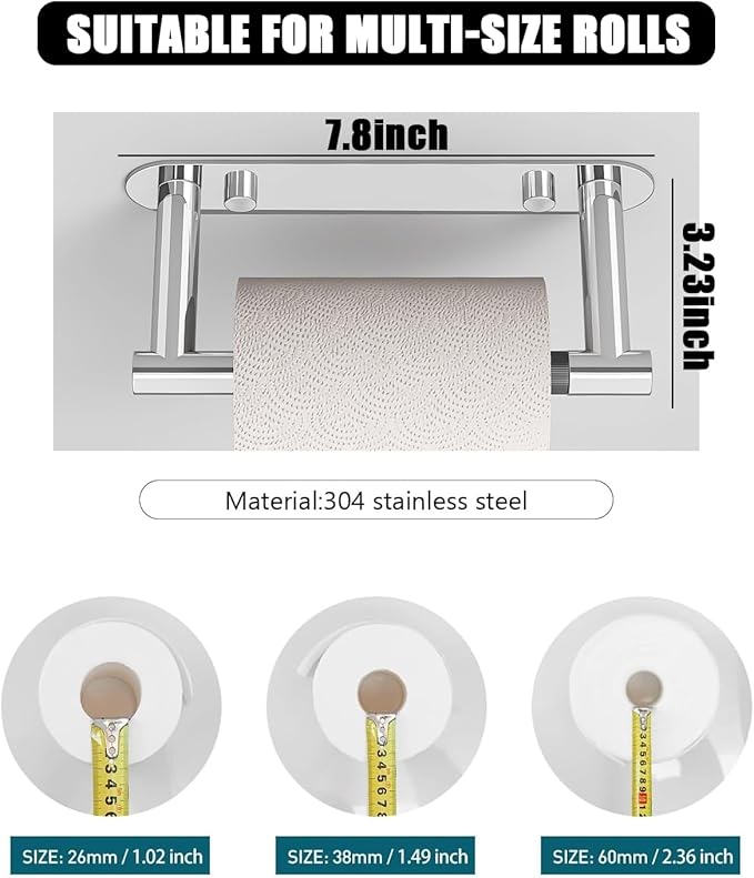 Toilet Paper Holder - Adhesive Toilet Paper Holder or Screw Wall Mounted Swivel Snap Lock Design Fits Anywhere Stainless Steel Bathroom Tissue Roll Holder Chrome