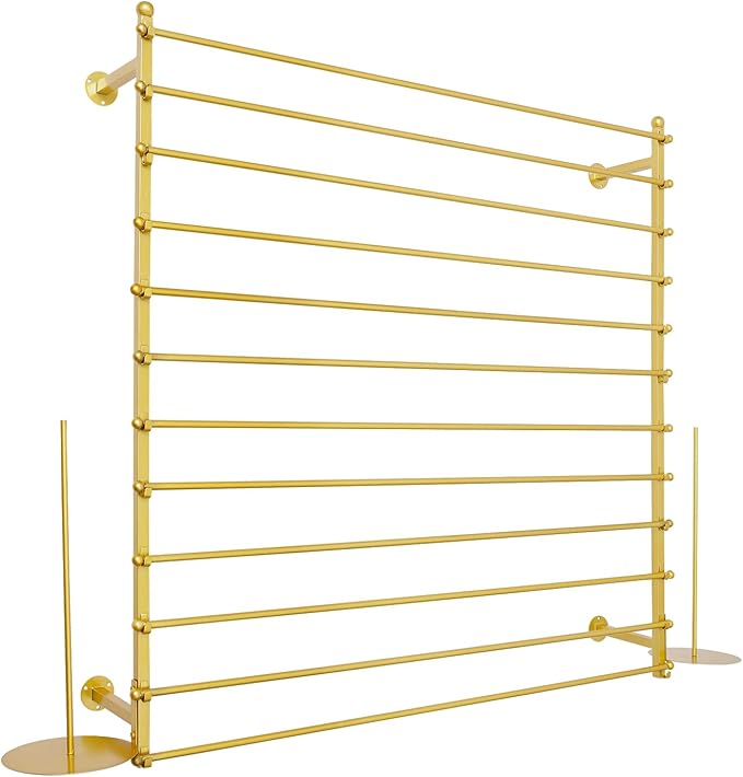 12-Layer Ribbon Holder Organizer Rack Wall Mounted Wrapping Paper Storage Rack Ribbon Dispenser Holder Wrapping Station Display Racks for Craft Room Florist Cake Shop(Gold)
