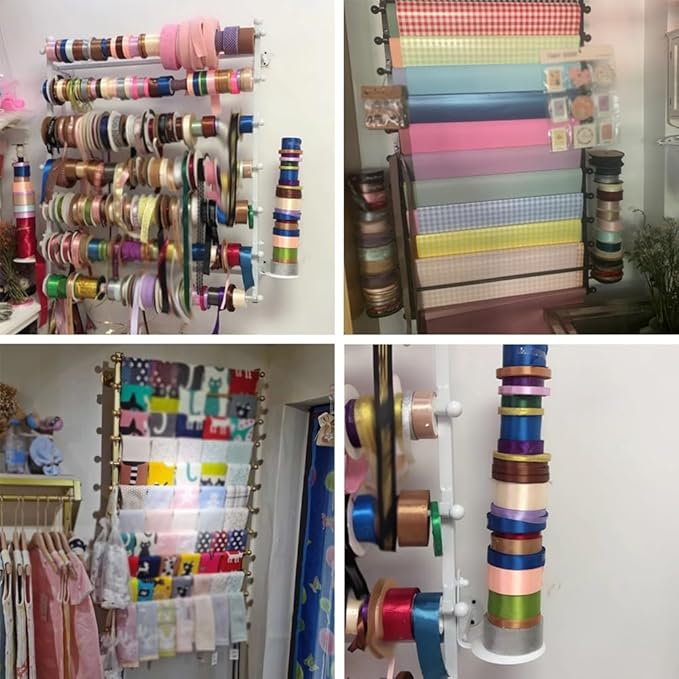 Ribbon Storage Organizer Rack, Wall Mounted Wrapping Paper Organizer, Metal Ribbon Storage for Craft Room Flower Shop Wrapping Paper,Gold 39.3X7.8X47In,Gold-27.5x7.8x47in