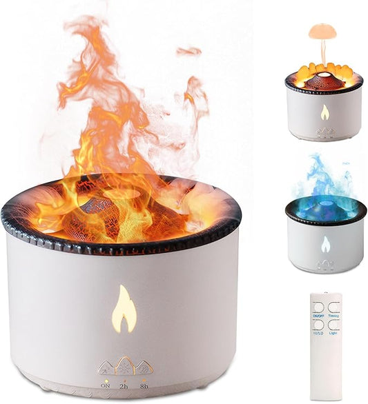 MINGPINHUIUS Volcano Humidifier Aromatherapy Essential Oil Diffuser, 2 Mist Modes: Flame and Volcano, Large Capacity with Timer Waterless Auto-Off for Home, Office, Yoga, or Gym (Red & Blue)
