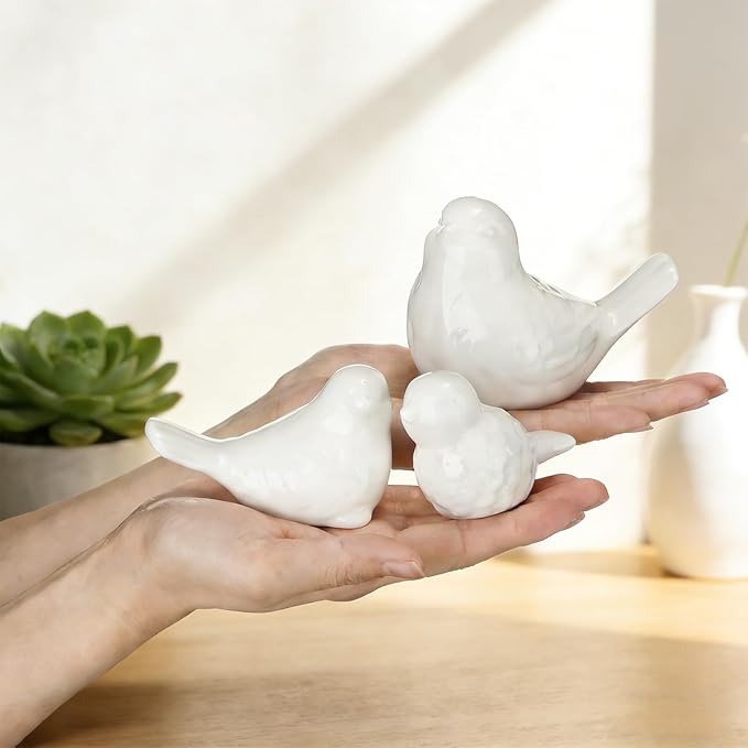 Remerry 6 Pcs White Ceramic Birds Figurines 3 Sizes Home Decor Trinkets for Shelf Decor Gift for Home Garden Statue Decorative Ceramic Chubby Bird Figure Ornaments Crafts Animal Model Gift Decoration