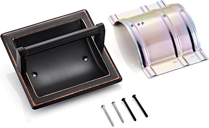 Recessed Oil Rubbed Bronze Toilet Paper Holder, Wall Mounted Heavy Duty Pivoting Toilet Paper Roll Holder with Rear Mounting Bracket in Wall, Easy lnstallation, Stainless Steel ORB