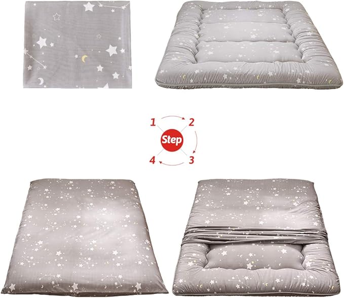 MAXYOYO Grey Constellation Japanese Futon Mattress, Tatami Mat Portable Camping Mat Kids Sleeping Pad Foldable Roll Up Floor Lounger Couch with Mattress Protector Full Size