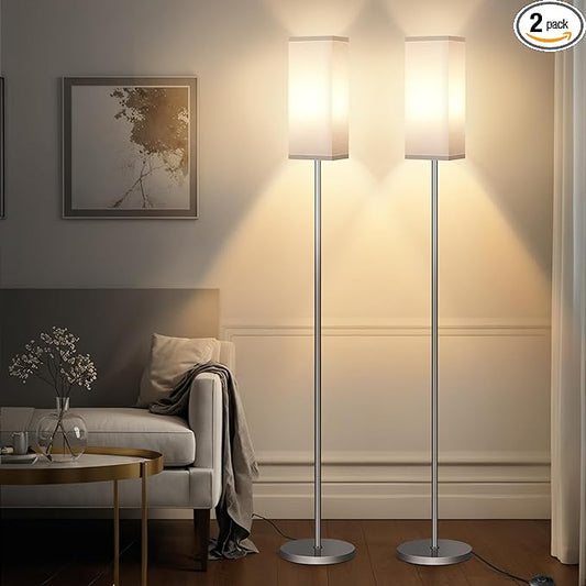 2Pack Floor Lamp, Pole with Foot Switch, Modern Standing Lamp Lamp, Minimalist Freestanding Lamp (Bulb Not Included), for Living Room, Bedroom Office ETL Listed, Silver and White,SCW07LDP205