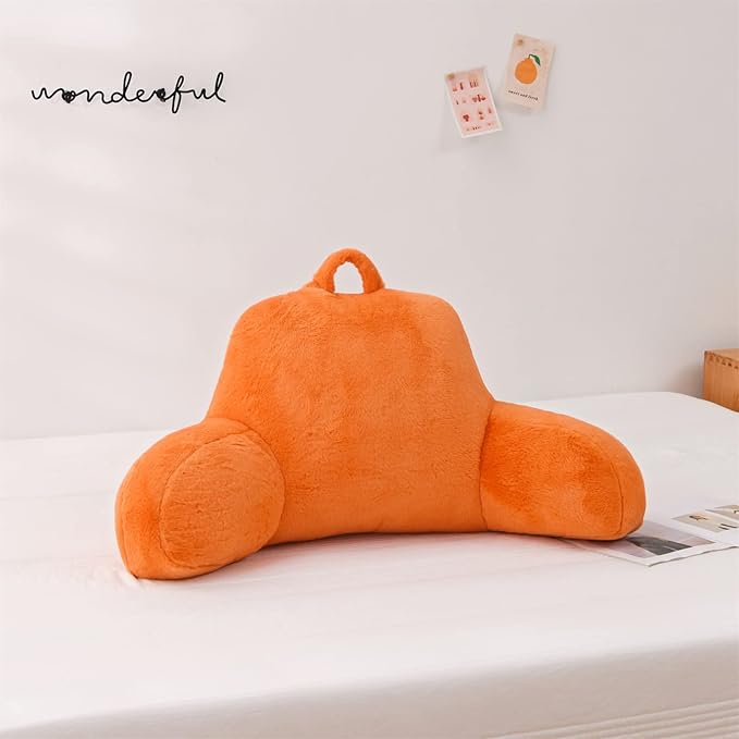 Aimuan Reading Pillow Bed Rest Wedge Large Adult Backrest Pillow with Arms Back Support for Sitting Up in Bed Cushion Incline Rest Sleeping Snoring Pillow, Orange