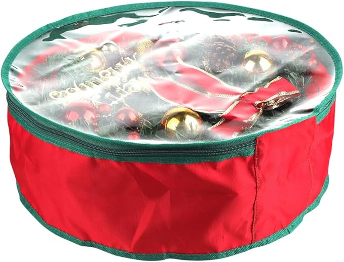 TITA-DONG 1Pcs Christmas Wreath Storage Bag,Portable Artificial Wreaths Organizer Container with Dual Zippered Transparent Window & Handles 20 Inch (16inch/1pcs)