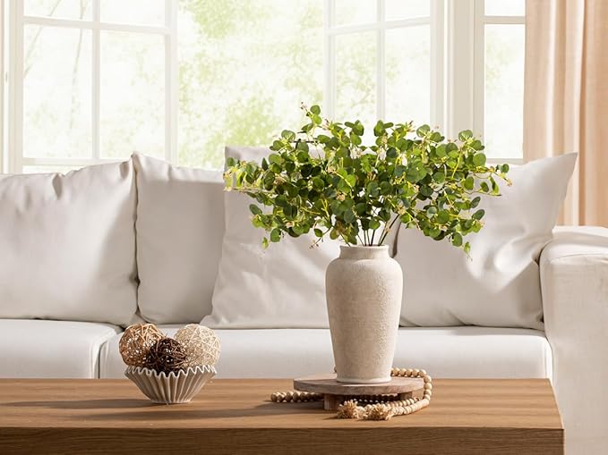 Ceramic Flower Vase, 11 Inch Large White Flower Vase Tall Rustic Farmhouse Decorative Vase Floral Pottery Vases for Home Decor Table Living Room Entryway Mantel Bedroom Bathroom Kitchen - White