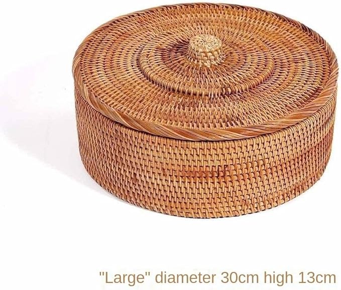 Fengyan Storage Natural Autumn Rattan Storage Basket, Dining Coffee Table Plate, Braided Nut Ornaments with Lid(Large)