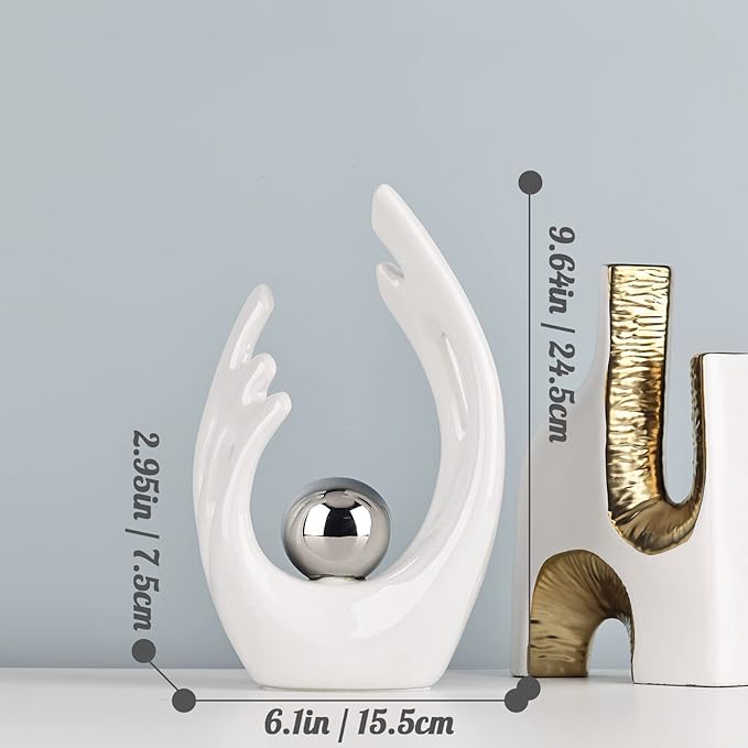 XMGZQ White Ceramic Abstract Statues and Sculptures,White and Sliver Art Ceramic Statues,Modern Home Decor for Living Room,Dining Table, Coffee Table,Shelf, Entrance,Home Desktop Sculpture Home Decor