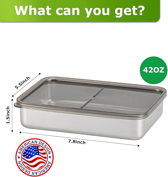 Cheese Container for Refrigerator, 1 Pack 304 Stainless Steel Airtight Deli Meat Storage Containers with Lids for Fridge, Dishwasher Safe Food Storage Containers Fridge Organizers and Storage(42 OZ)