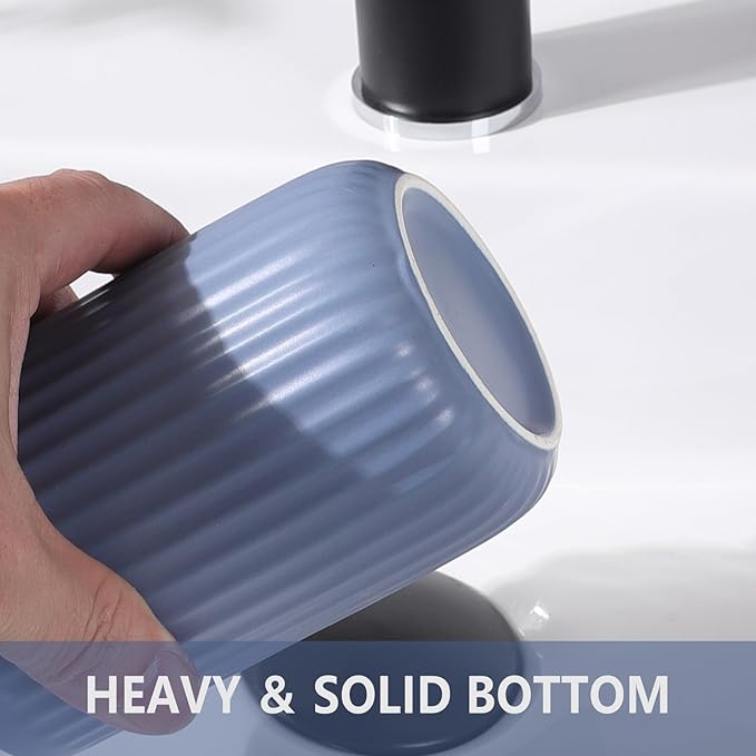 Blue Toothbrush Holders for Bathrooms - 2 Cups Ceramic Toothbrush Toothpaste Holders Set, Blue Bathroom Tumbler Cups Reusable Toothbrush Mouthwash Cup, Bathroom Counter Organizer.