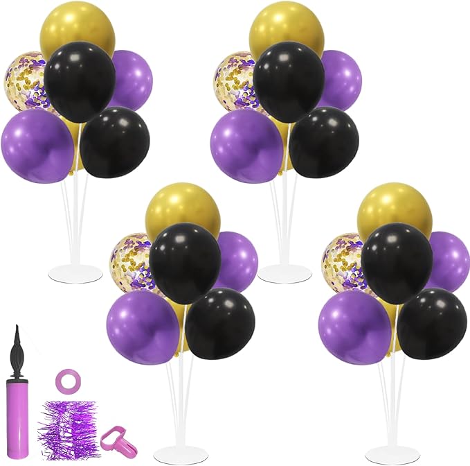 ZJDHPTY Halloween Decorations Balloon Stand with Purple Black and Gold Balloons Balloon Centerpieces for Birthday Bridal Shower Wedding Retirement Graduation New Years (Purple black gold set4)