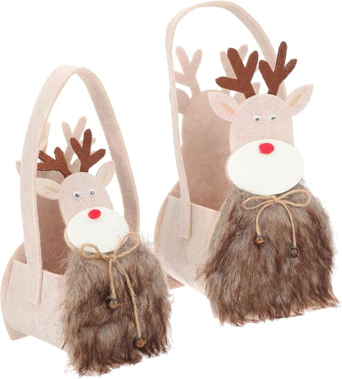 NOLITOY 2pcs Fawn Design Christmas Candy Holder Storage Bag Festive Xmas Treat Baskets for Party Favors Creative Wrapping and Holiday Decorations