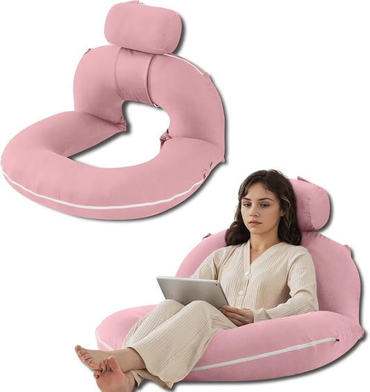 INSEN Reading Pillow, Back Pillow for Sitting in Bed for Reading, Nurse & Relax, Reading Pillow for Adults, Moms & Kids, Sit Up Pillow for Bed, Pink