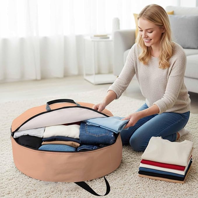 24 Inch Round Storage Bag 2 Pack,Peach Pink Watercolor Waterproof Wreath Storage Container with Handles&Zipper Solid Color Closet Organizer Bags Garland Box