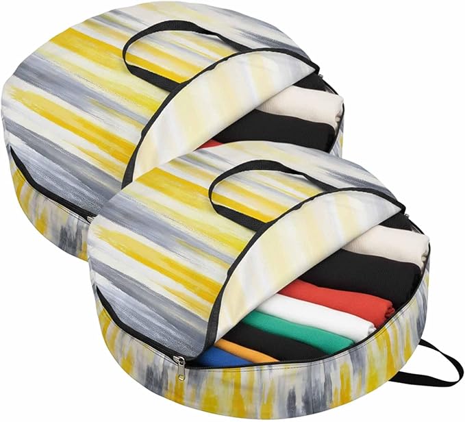 36 Inch Round Storage Bag 2 Pack,Grey Yellow Abstract Texture Waterproof Wreath Storage Container with Handles&Zipper Retro Graffiti Closet Organizer Bags Garland Box