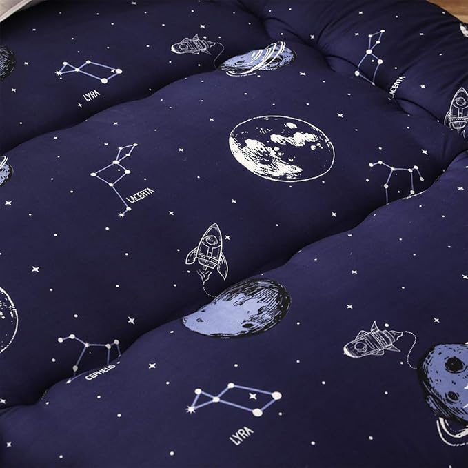 MAXYOYO Navy Space Adventure Japanese Floor Futon Mattress, Thicken Tatami Mat Sleeping Pad Foldable Roll Up Mattress Floor Lounger Couches and Sofas for Kids Twin Size