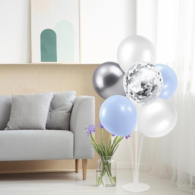 ZJDHPTY Baby Blue and Silver Balloon Stand Centerpiece Table Decorations for Baby Shower Wedding Engagement Bridal Shower Anniversary Birthday Party Decorations(Baby blue silver set4)