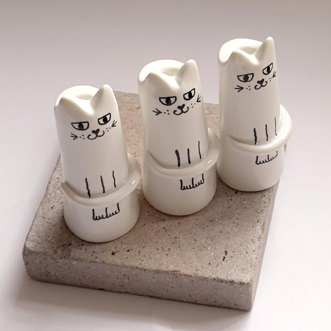 MOUGIGI Set of 3 Cat Flower Vase Bud Ceramic Mini Handmade Tiny Vases for Home Decor, Wedding Party, Birthday Gift - Unique, Cute and Aesthetic Miniature Vases - Japanese Trendy, Pretty and Bulk